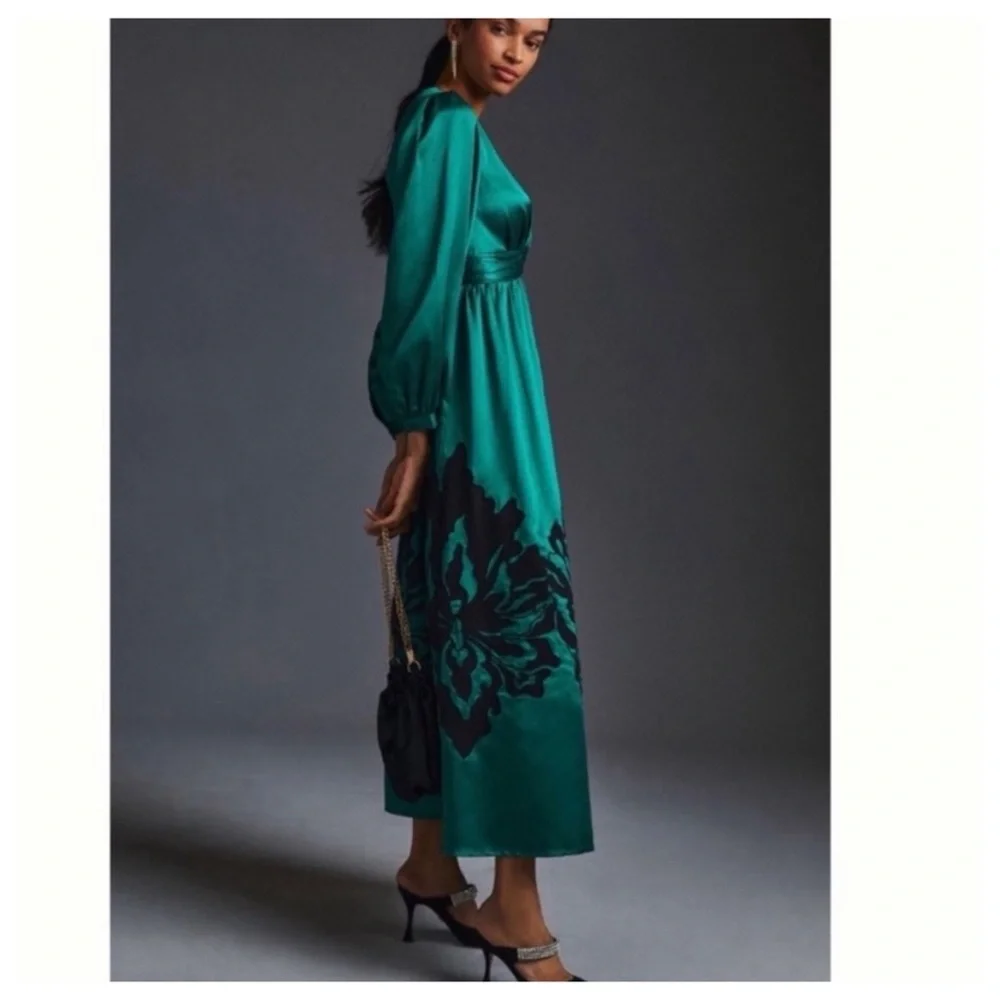 NWT Ssle Anthropologie Nikasha Emerald Green Embroidered Appliqué Maxi Dress - Picture 13 of 14